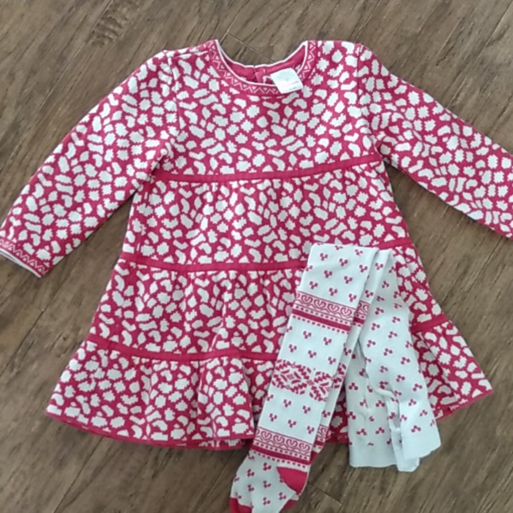 Hanna Andersson red sweater dress tights lot 90